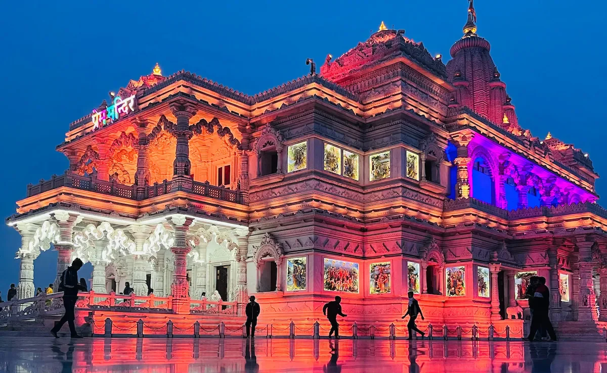 Prem Mandir at night
